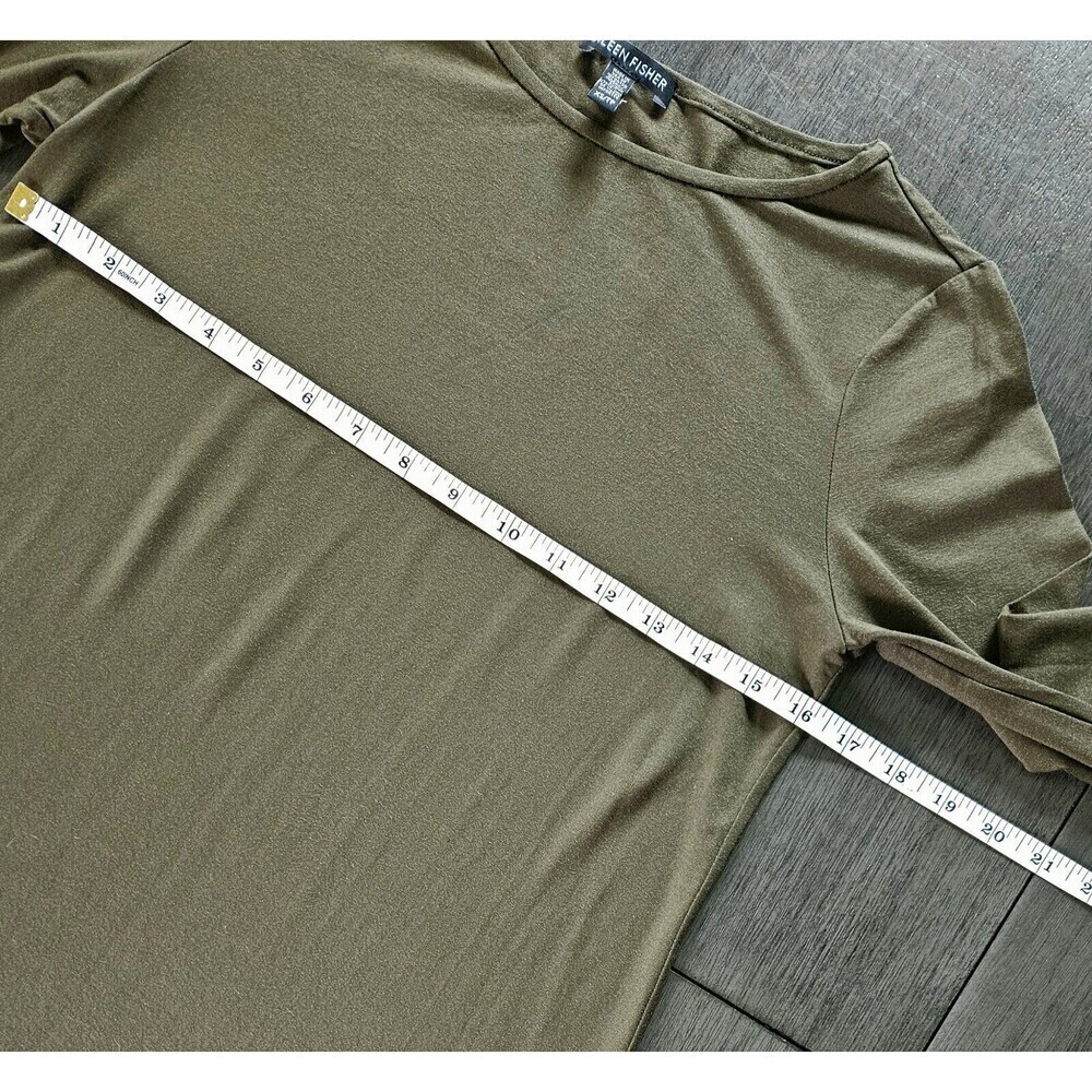 Eileen Fisher Soft Fine Jersey Asymmetric Hem Top XS Green Tunic Lagenlook - Picture 3 of 8